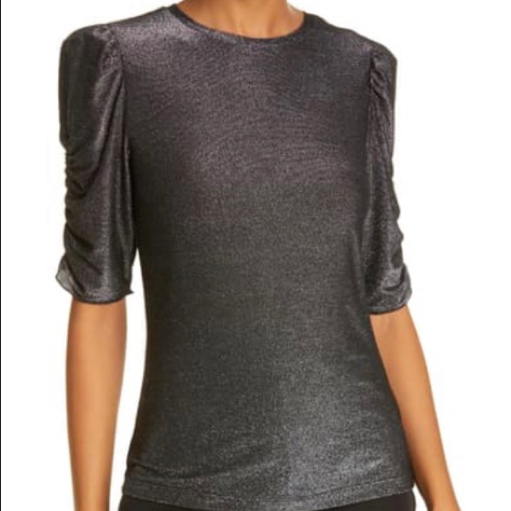 Kate Spade metallic black ruched sleeve tee